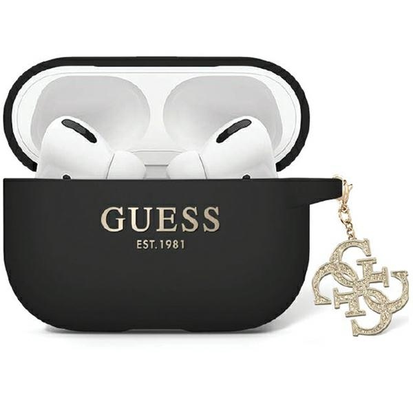 Guess GUAP2LECG4K Black Liquid Silicone Glitter Triangle Charm Kryt AirPods Pro 2