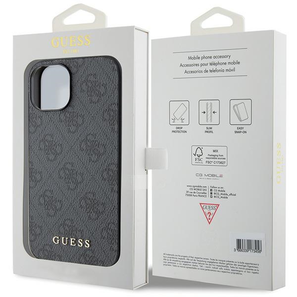 Guess GUHCP15SG4GFGR Grey Hardcase 4G Metal Gold Logo Kryt iPhone 15