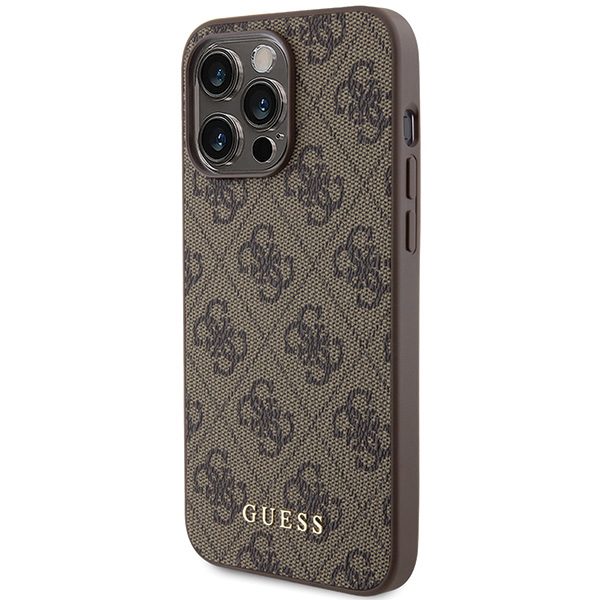 Guess GUHCP15XG4GFBR Brown Hardcase 4G Metal Gold Logo Kryt iPhone 15 Pro Max
