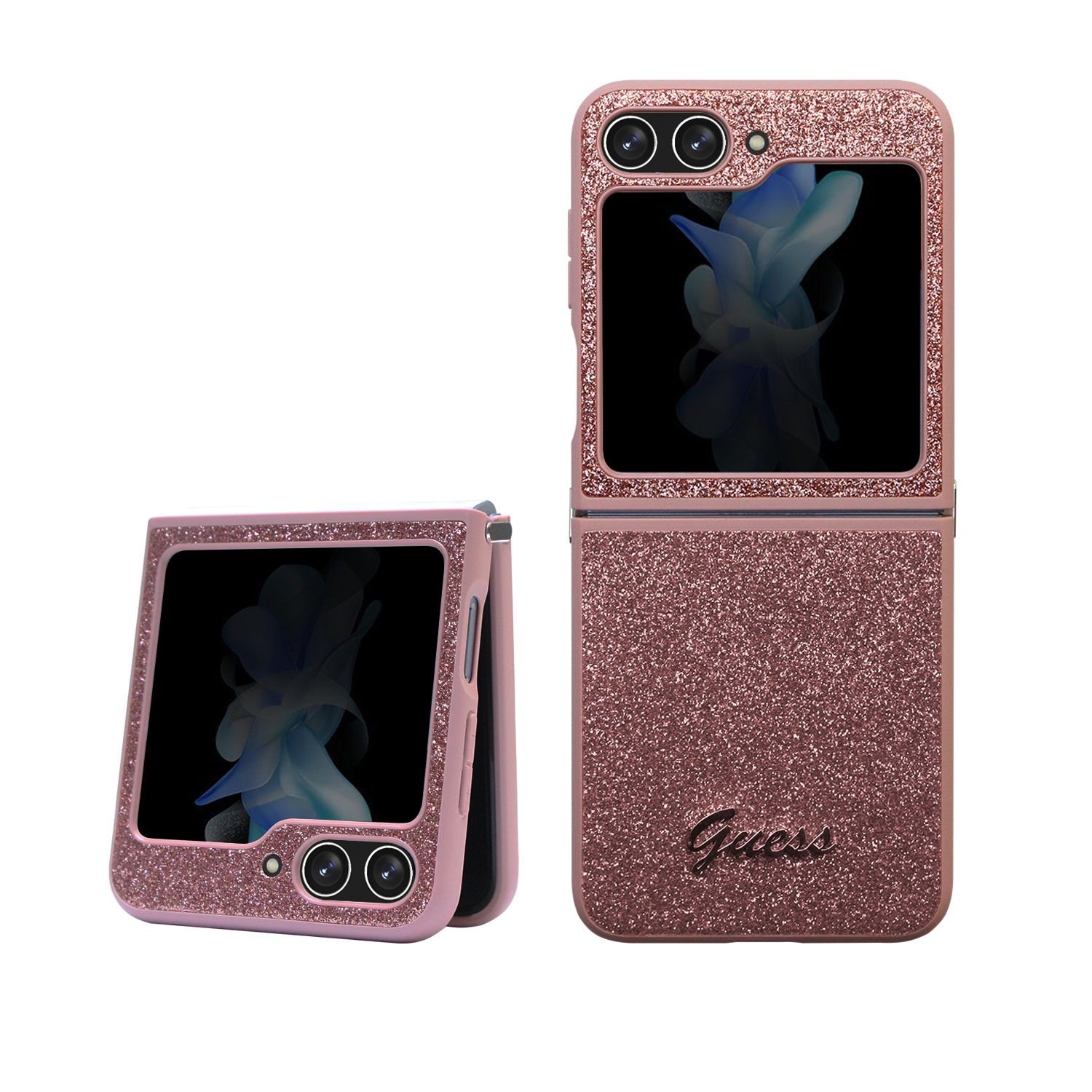 Guess PC/TPU Glitter Flakes Metal Logo Pink Kryt Samsung Galaxy Z Flip 5