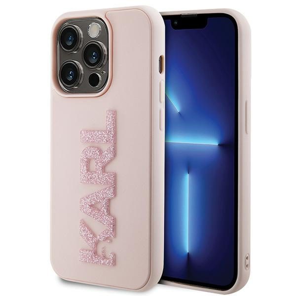 Karl Lagerfeld KLHCP15L3DMBKCP Pink Hardcase 3D Rubber Glitter Logo Kryt iPhone 15 Pro