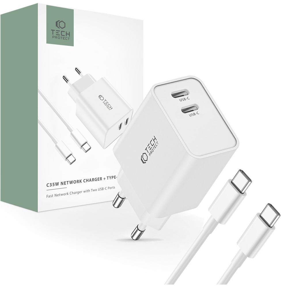 Tech-Protect C35W 2-port Network Charger PD35W + Type-C Cable White