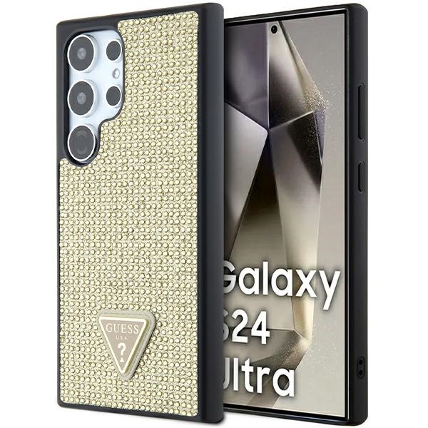 Guess GUHCS24LHDGPPD Gold Hardcase Rhinestone Triangle Kryt Samsung Galaxy S24 Ultra