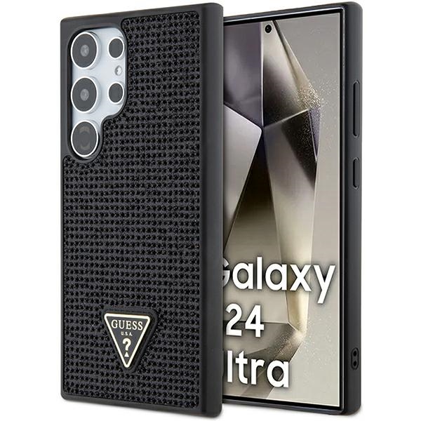 Guess GUHCS24LHDGPPK Black Hardcase Rhinestone Triangle Kryt Samsung Galaxy S24 Ultra